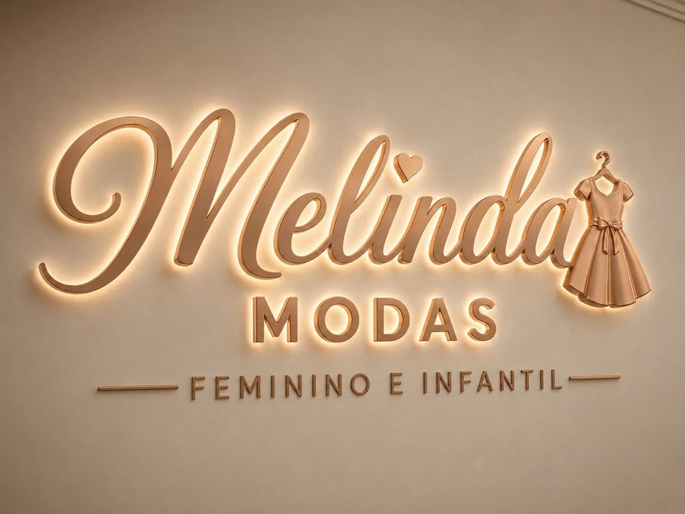 Melinda Modas — letras rose gold com LED