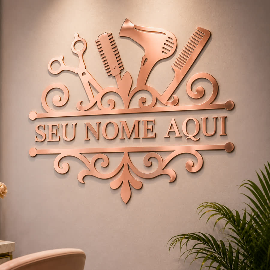 Placa decorativa salão em cobre